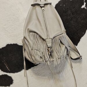 RARE Rebecca Minkoff JULIAN Fringe Large Supple Backpack Calf Leather PUTTY